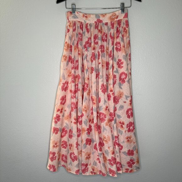 Vintage 80s Carole Little Peach Pastel Floral Pleated Skirt | Size XS - Picture 7 of 8